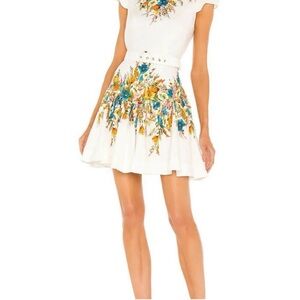 Zimmermann Estelle Floral Print Mini Belted Flared Dress In Multicolor Linen AU2